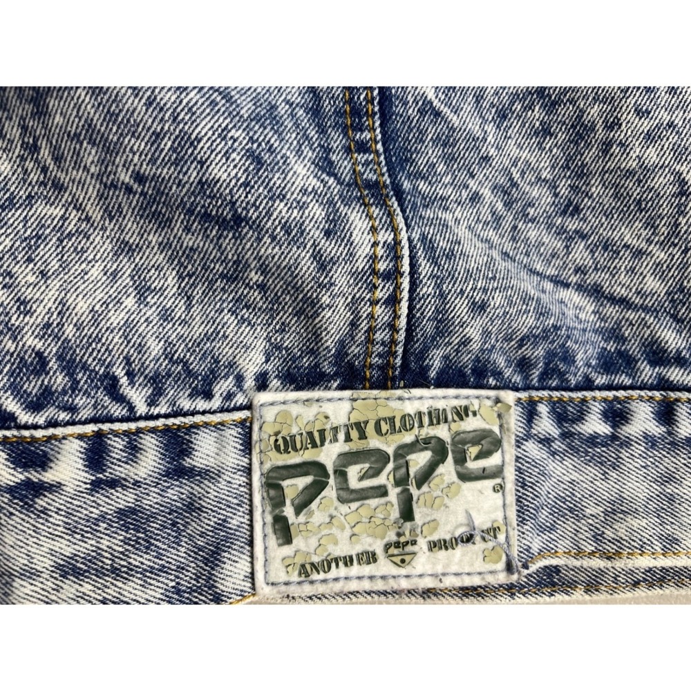Vintage Pepe Acid Wash Denim Jacket 100% Cotton Made In Hong Kong